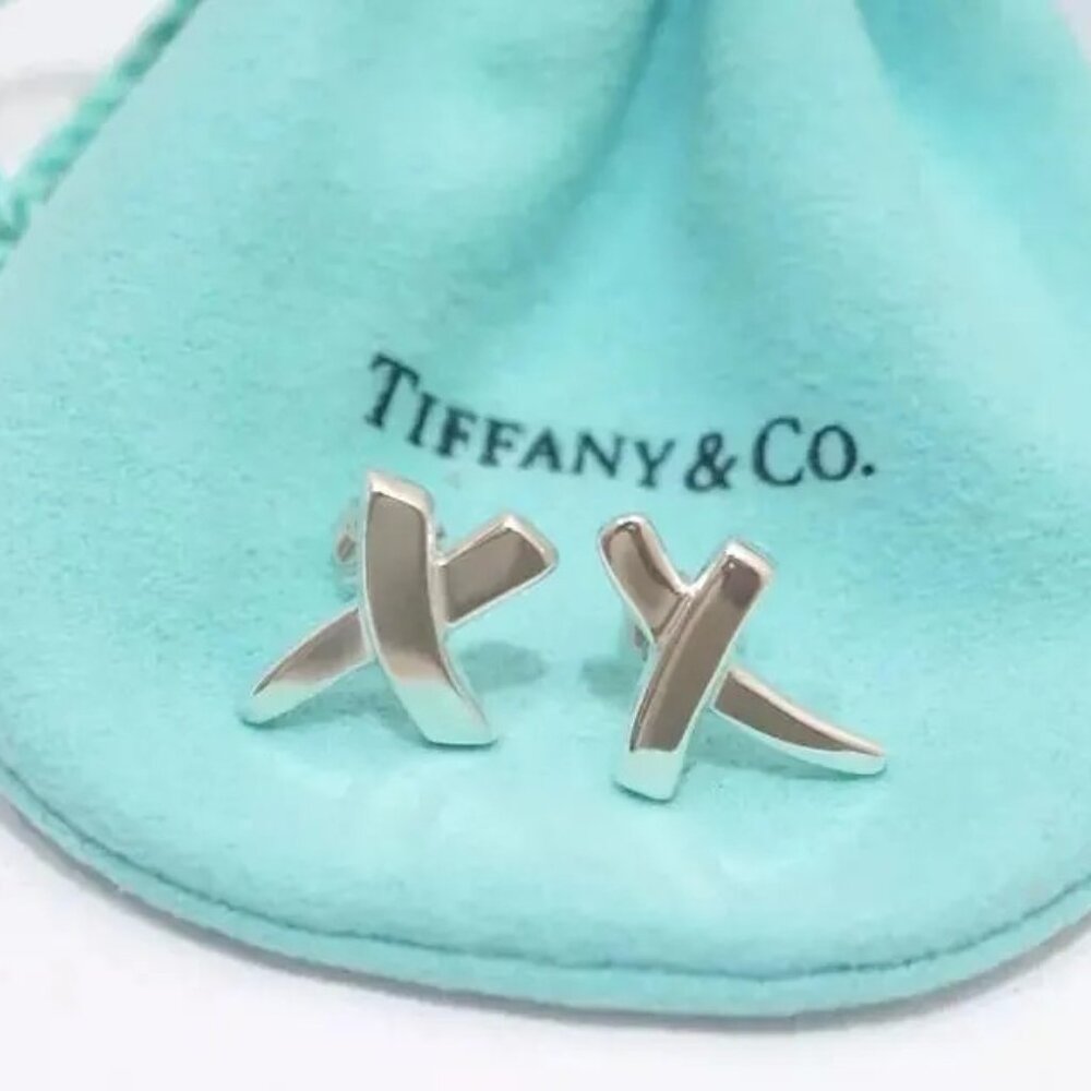 Like New Tiffany & Co. Sterling Silver X Kiss Pierced Earrings